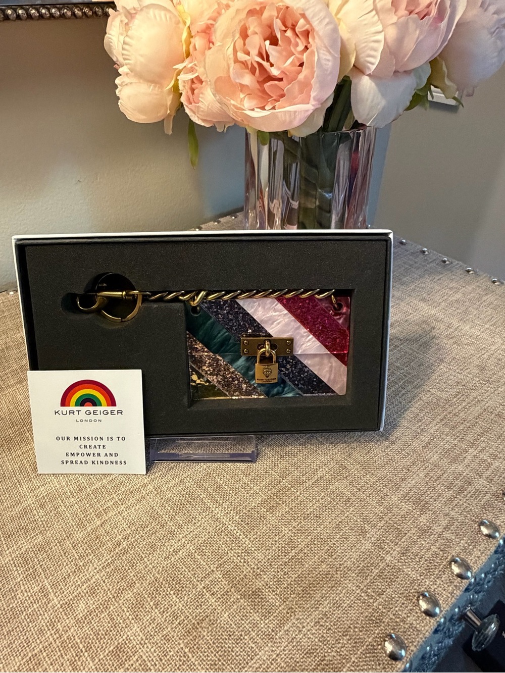 NIB Kurt Geiger Multicolor Glitter Lock Cardholder - Pink & Teal - Picture 5 of 8